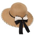 thumbnail image 2 of NUZYZ Women Straw Hat Contrast Color Bow-knot Decor Hollow Out Wide Brim Round Sun Protection Decorative Flower Embroidery Lady Sun Hat Headwear, 2 of 8