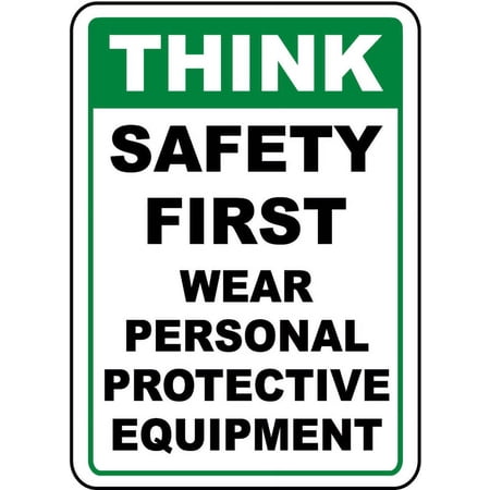 Vinyl Stickers - Think Safety First Wear PPE Sign - Safety and Warning Warehouse Signs Stickers - 3.5" x 5" - 3 Pack