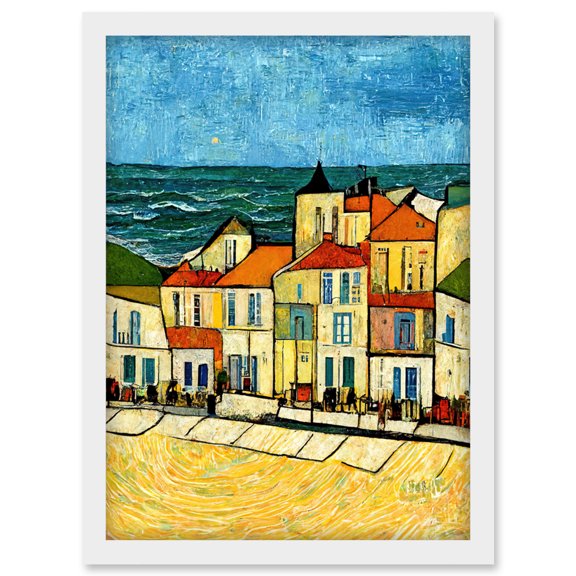 Spain Costa Brava Seaside Van Gogh Style Modern Artwork Framed Wall Art Print A4
