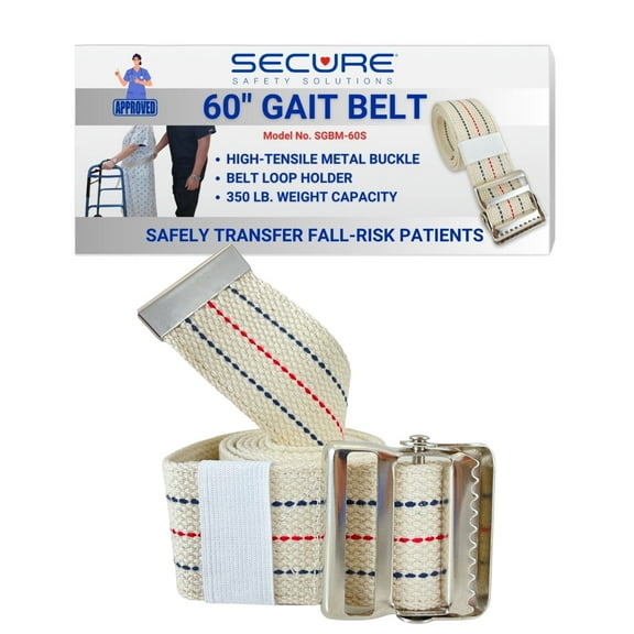 Secure Transfer and Walking Gait Belt for Seniors 60 Inch with Metal Buckle and Loop - Medical Gate Standing Assist Aid for Elderly Patients, Physical Therapy, Nurse, Caregiver, Therapist