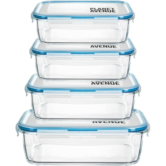 Planet Avenue Glass Food Storage Containers with Airtight Plastic Lids – Stackable, Eco-Friendly, BPA-Free – Set of 4