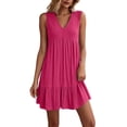 thumbnail image 4 of Shihyeh Summer Dresses for Women 2026 V Neck Sleeveless Ruffle Mini Dress Casual Boho A Line Loose Flowy Vacation Beach Sundress, 4 of 7