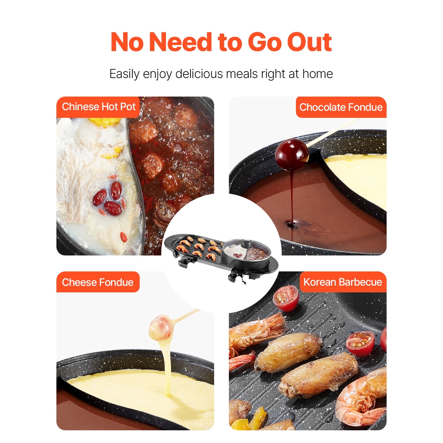 VEVOR 2 in 1 BBQ Pan Grill and Hot Pot with Divider Multifunctional Teppanyaki Grill Pot, Separate Dual Temperature Control Electric BBQ Stove Hot Pot