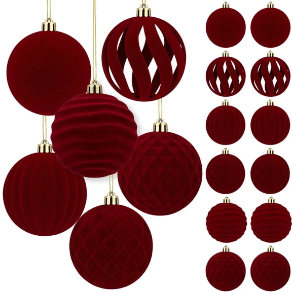 Leyaron Velvet Christmas Balls, 18 Pcs 3.15" Flocked Christmas Tree Decoration Ornaments Set for Xmas Tree Wreath Garland Holiday Party Home Decor