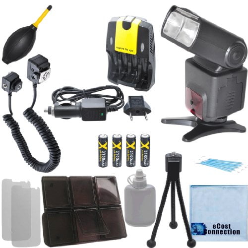 10D T4i 4 Rechargeable AA Batteries T2i T5i SL1 20D with a Complete Starter Kit 6D 7D Home//Car Charger for Canon T1i T3 T5 Professional SLR TTL Flash