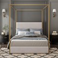 thumbnail image 1 of Restonic Gold Canopy Frame Bed - Sturdy Metal & Luxurious Velvet, 1 of 10