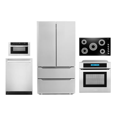 Cosmo 5 Piece Kitchen Appliance Package With 36" Electric Cooktop 24" Built-in Fully Integrated Dishwasher 24" Single Electric Wall Oven 24" Built-In Microwave Drawer & French Door Refrigerator