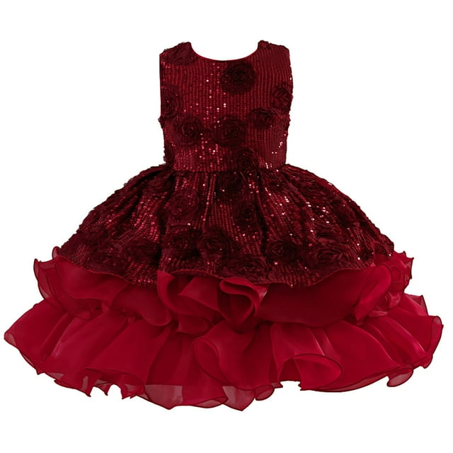 HXWCHs Robe en Dentelle Filles Robe de Soirée Étincelante Rose Pailletée Robe Bouffante pour Fêtes d'Anniversaire et Rouge 9-10 Ans