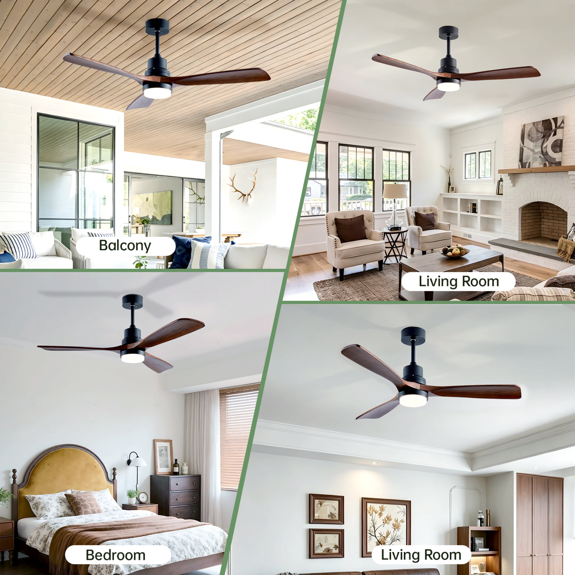 Leumius 52" Wooden Ceiling Fans with Lighted Remote Control, Modern Ceiling Fan with 3 Fan Blades for Patio, Living Room, Farmhouse (Black+Walnut)