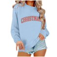 thumbnail image 5 of Lovskoo Christmas Vibes Sweatshirt Women Merry Christmas Shirt Xmas Long Sleeve Shirt Winter Holiday Sweatshirts Light Blue, 5 of 5