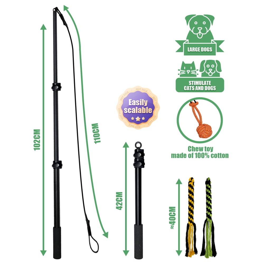 Retractable Pole Dog Chew Toy,Dog Teeth Grinding Toy,Pet Plush Toys Bite-resistant Durable Interactive Pet Toys Flirt Pole for Dogs Teaser Wand with Plush Refill Dog Toy