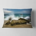 thumbnail image 2 of Designart Waves Crashing Rocks at Woods Cove - Seascape Throw Pillow - 12x20, 2 of 5