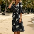 thumbnail image 4 of Dolkfu Short Sleeve Women Clothing Mid-Length Refreshing Black V-Neck Dresses Classic Floral Relaxed Fit Printed Shift Dresses Black,L, 4 of 5