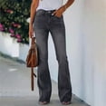 thumbnail image 3 of Audhol Flare Jeans, Women's Flare Bell Bottom Jeans High Waisted Wide Leg Jeans Stretchy Denim Pants Bootcut Jeans for Women Dark Gray L, 3 of 9