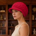 thumbnail image 2 of Holzkary Womens Winter Beret Hats Brimmed Thick Warm Cable‑Knit Woven Texture Elastic Soft Ear Protection Visor Beanie Hat Snow Ski Caps Chunky Soft Slouchy Cap Red One Size, 2 of 5
