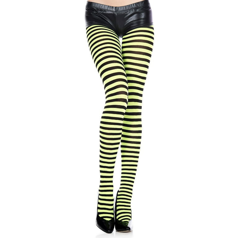 ToBeInStyle Women's Full Footed Wide Striped Tights - Black And Neongreen -  One Size Regular at  Women's Clothing store