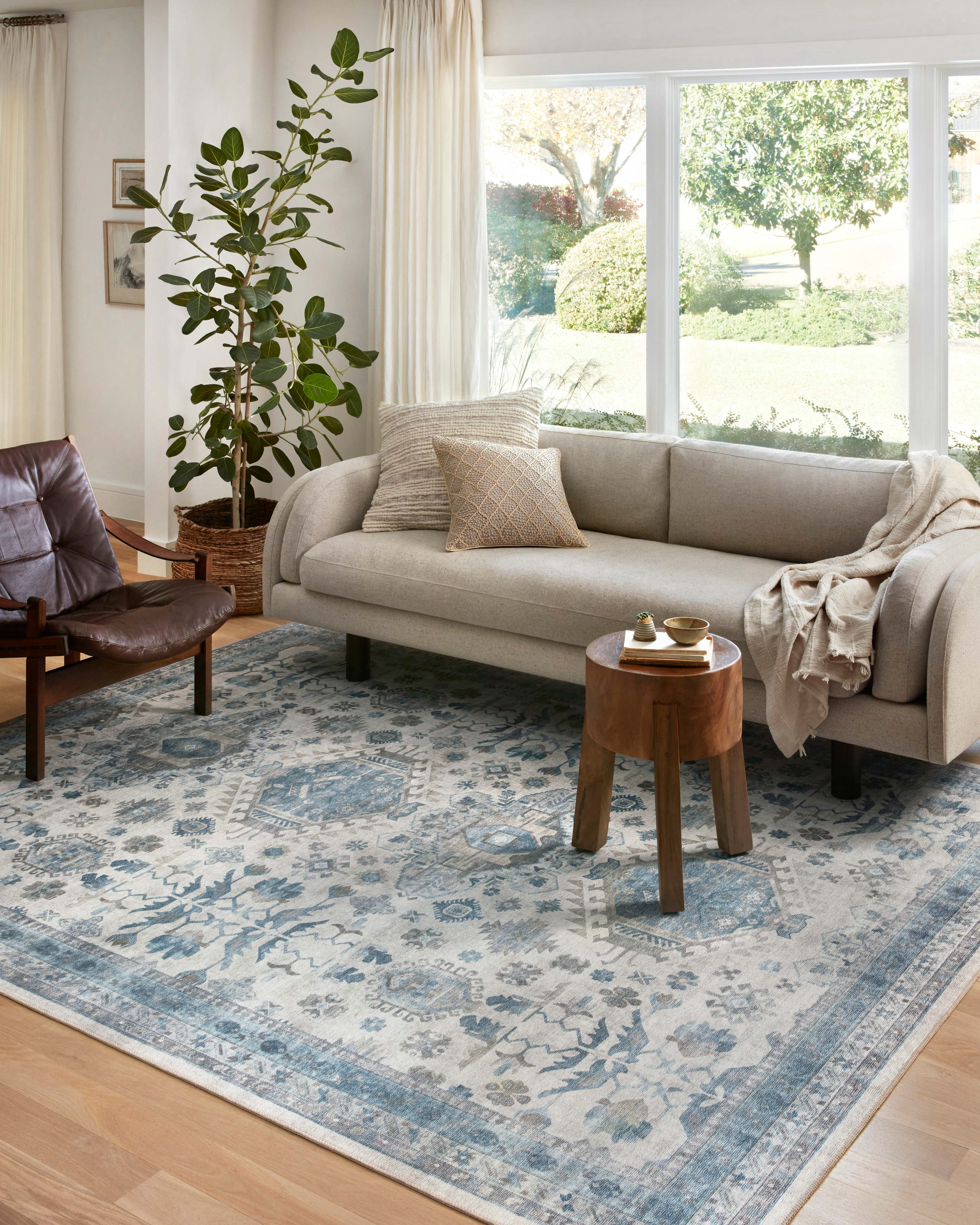 Loloi Heidi Collection HEI-04 Ivory / Ocean, Southwestern Area Rug 18" x 18" Sample Swatch