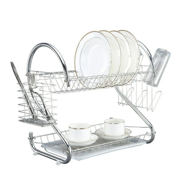 Escurreplatos de 2 niveles, gran capacidad, soporte estable, para cocina doméstica.
