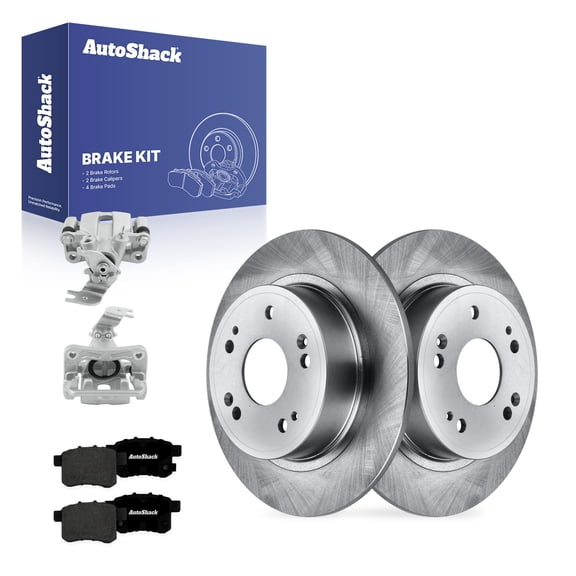 AutoShack Rear Solid Brake Rotors   Premium Ceramic Pads   Calipers 8-PC Brake Kit Replacement for 2008-2012 Honda Accord 2009-2014 Acura TSX 11.1" (282 mm)