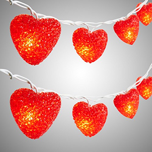 Nantucket Home Valentine's Day EVA Red Hearts String Lights, Set of 10
