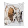 thumbnail image 1 of Dog and Cat Soft Flannel Fleece Throw Blanket, Close up Picturesque of Sniffing Animals, Cozy Plush for Indoor and Outdoor Use, 50" x 60", White Caramel Pale Taupe, by Ambesonne, 1 of 5