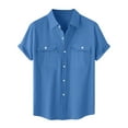 thumbnail image 7 of DPTALR Men's Short Sleeve Button Down Shirt,Casual Work Dress,Lightweight Summer with 2 Pockets,Blue, XXXXL, 7 of 7