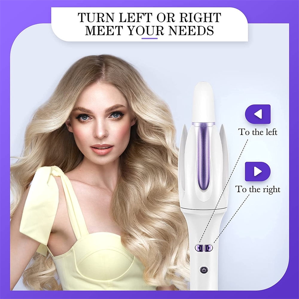 JLLOM Automatic Curling Iron Auto Hair Curler with 3 Temps Fast Heating Left&Right Rotating Curly Wand(White)