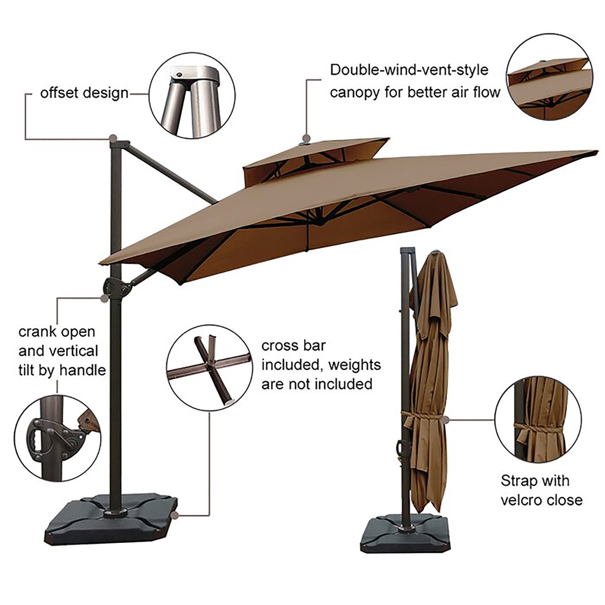 Abba Patio 12 X 9 Ft Cantilever Offset Hanging Market Umbrella W Easy Tilt Brown Com Abba Patio 12 X 9 Ft Cantilever Offset, Abba Patio 9 X 12 Ft Offset Hanging Umbrella