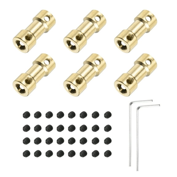 6pcs 5mm to 5mm Brass Shaft Coupling Joint Connector with Screws Hex Wrench Flexible Motor Shaft Coupler