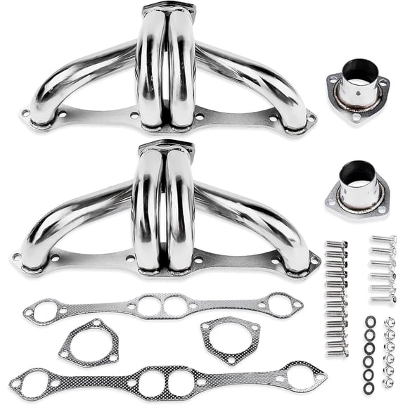 Polished Stainless Block Hugger Headers for Small Block Chevy SBC 265 283 302 305 327 350 400 Shorty Exhaust for Hot Rods Street Rods Custom Builds Does Not Fit Angle Plug Heads or Clamshell Mounts