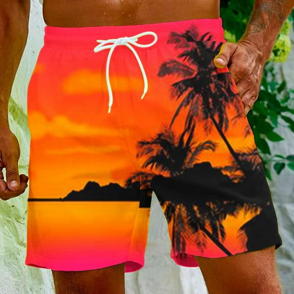 HaoXianJian Men's Shorts Hawaiian Summer Beach Short Casual Lightweight Swim Trunks Drawstring Quickly Dry Holiday Tropical Shorts with Pockets 3X 4X 5X