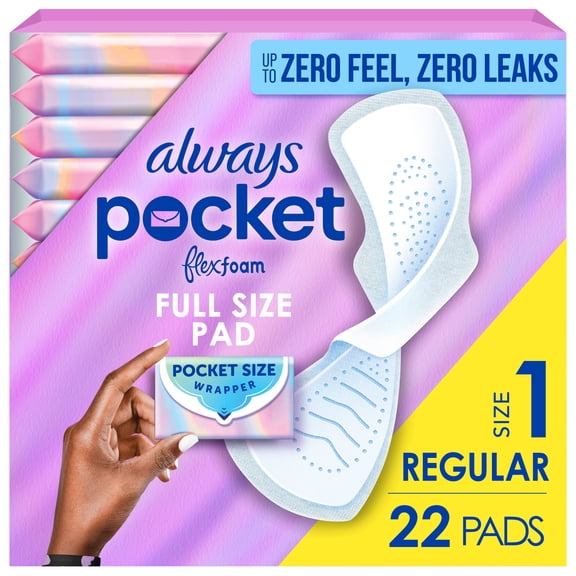 Always Pocket with FlexFoam Pads, Size 1, Regular, Wings, 22 Count