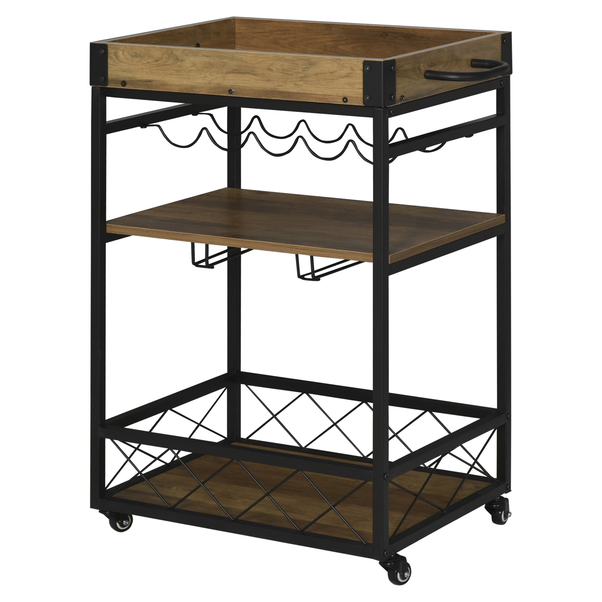 Retro Industrial Bar Serving Cart Rolling Kitchen Island Storage Utility Trolley with 5
