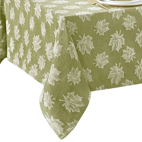 Elrene Home Fashions Falling Leaves Jacquard Tablecloth, Green, 60" x 84" Rectangle