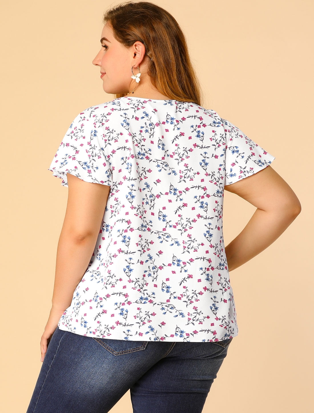 DARING DIVA Women's Plus Ruffle Short Sleeve Keyhole Chiffon Blouse 5X White