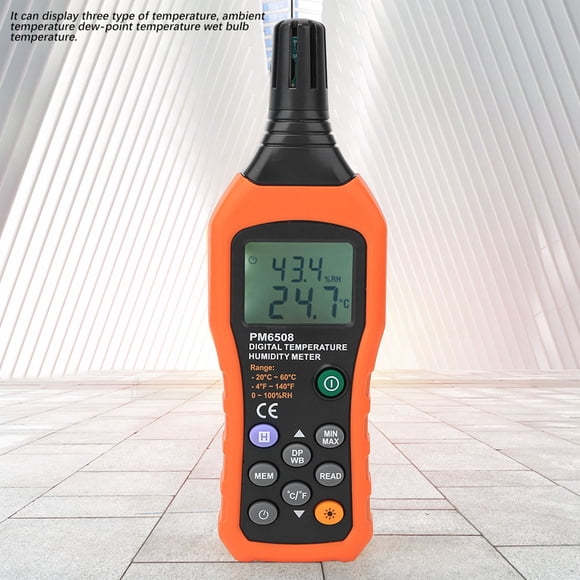 PM6508 Digital Humidity and Temperature Meter, 7.2 x 2.4 x 1.1in - 20 - 60 degrees Celsius Ambient Temperature Range Hygrometer