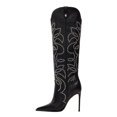 thumbnail image 2 of FSJ Women Western Pointed Closed Toe Knee High Boots Stiletto High Heel Wide Calf Pull On Long Boots Embroidery Retro Date Shoes Size 5.5 Black, 2 of 6