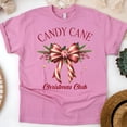 thumbnail image 1 of Candy Cane Bow Graphic T-Shirt | Festive Holiday Club Tee for Men Women, Azalea, Size L, 1 of 6