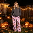 thumbnail image 2 of Trgacdwlo Halloween Fuzzy Pajama Pants Funny Pumpkin Graphic Wide Leg Fleece Pj Pants Women Elastic Waist Winter Cozy Warm Sleep Pants Women, 2 of 6