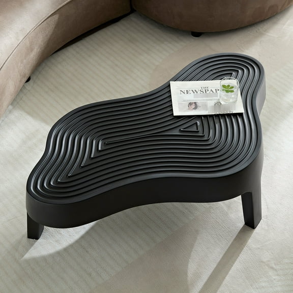 Fiberglass Matte Black Living Room Coffee Table, 46.36'', Irregular, No Assembly Side Assembly, For