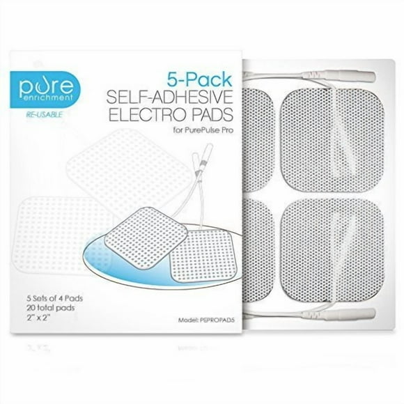 Almohadillas masajeadoras PurePulse Pro TENS: paquete premium de 5 almohadillas de electrodos de repuesto cuadradas autoadhesivas de 5 x 5 cm (20 almohadillas en total)
