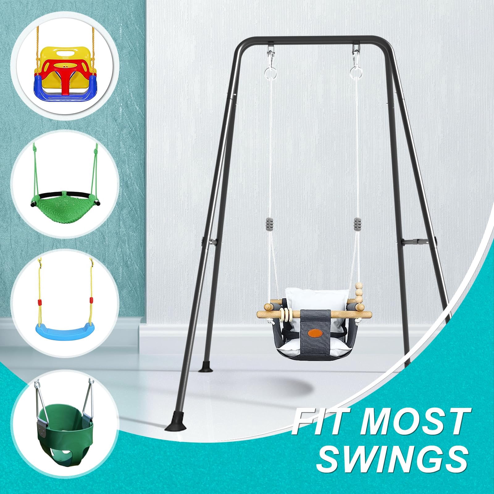G TALECO GEAR Foldable Swing Stand for Kids, Toddler Swing Sets for Backyard, Outdoor Metal Swing Frame for Baby Swings, Black