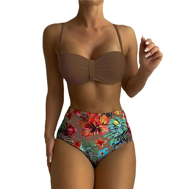 MKLEKYY Trajes De Baño Completo Mujer Womens Bikini Sets High Waisted Two Piece Swimsuits Floral Print Swimwear Swimsuits