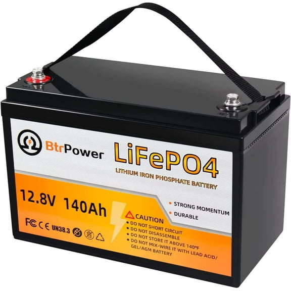 Btrpower 12V 140AH LiFePO4 Battery Deep Cell for Home Storage Trolling RV System Solar Marine