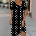 thumbnail image 2 of yillto Womens Dress V Neck Buttons Short Sleeve Summer Polka Dot Printed Midi Dresses for Work Office, 2 of 5