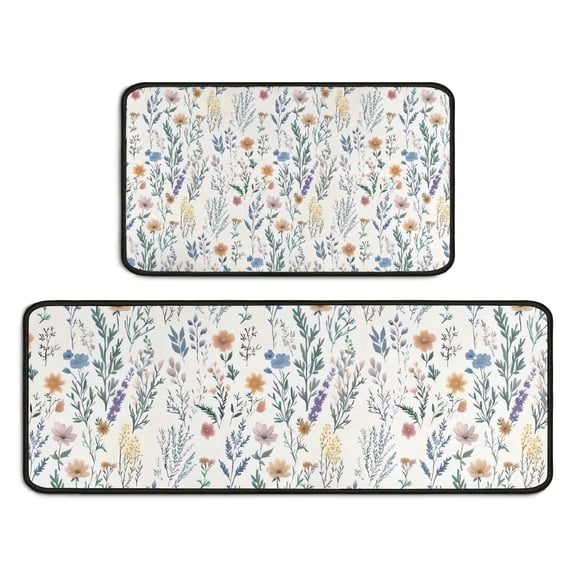 Pioneer Flower Floral Print Pattern Kitchen Rugs Sets Of 2,Anti Fatigue Kitchen Mat Rugs Non Slip Washable,Decorative Kitchen Floor Mats for Kitchen,Sink,Laundry,17"X30" 17"X47"