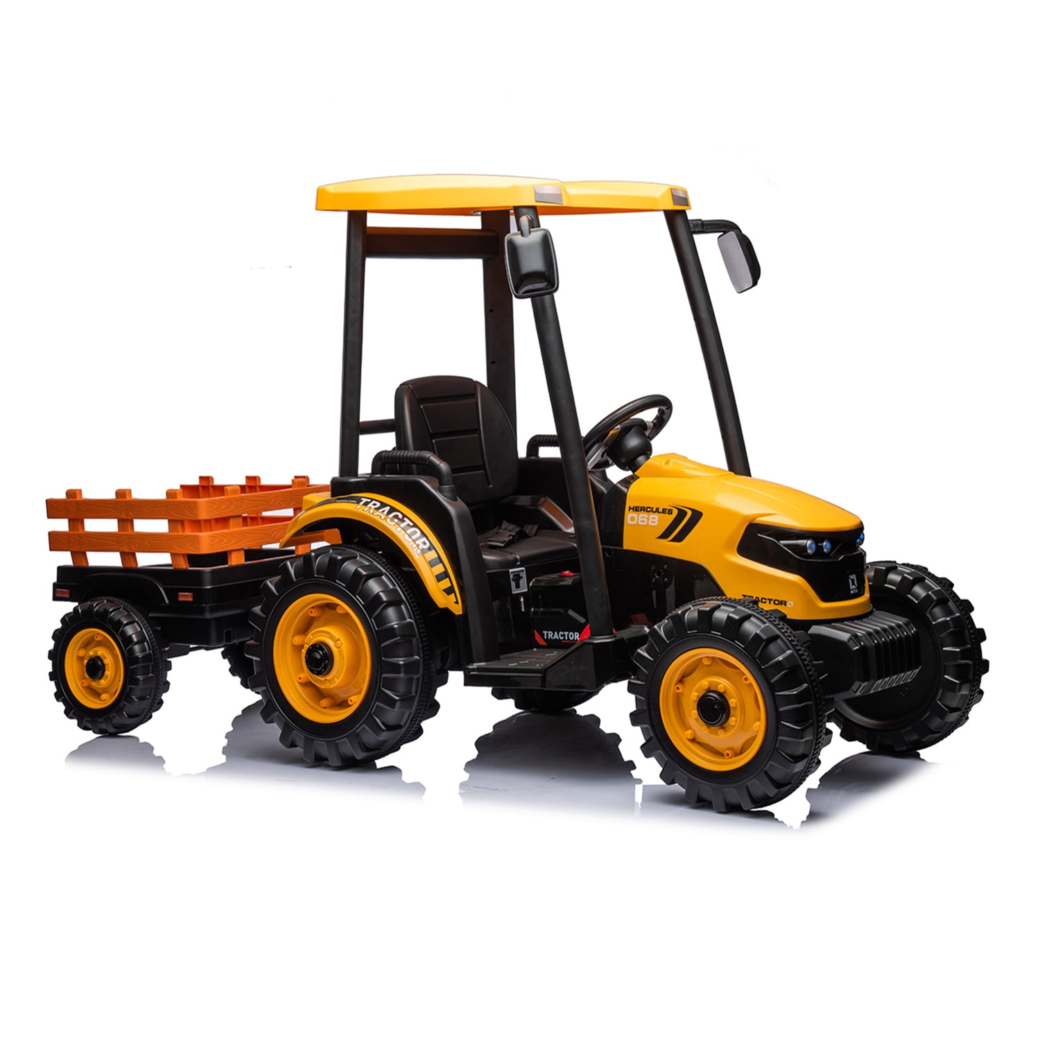 CIPACHO Ride On Tractor, 24V Powered Construction Vehicles for Kids with 3-Gear-Shift Ground Loade, Kids Car with Trailer, Yellow CIPACHO Ride On Tractor, 24V Powered Construction Vehicles for Kids with 3-Gear-Shift Ground Loade, Kids Car with Trailer, Yellow