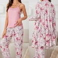 thumbnail image 4 of Women's 3 Piece Floral Print Pajama Set with Robe - Soft Polyester All Seasons Loungewear for Ladies, 4 of 8