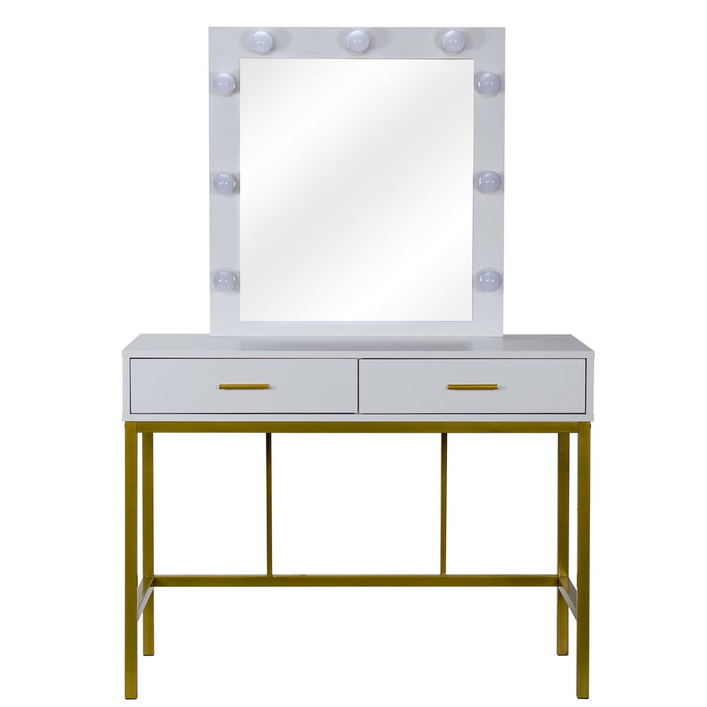 Dressing Table. Tribesigns Vanity Set with Round Lighted Mirror.