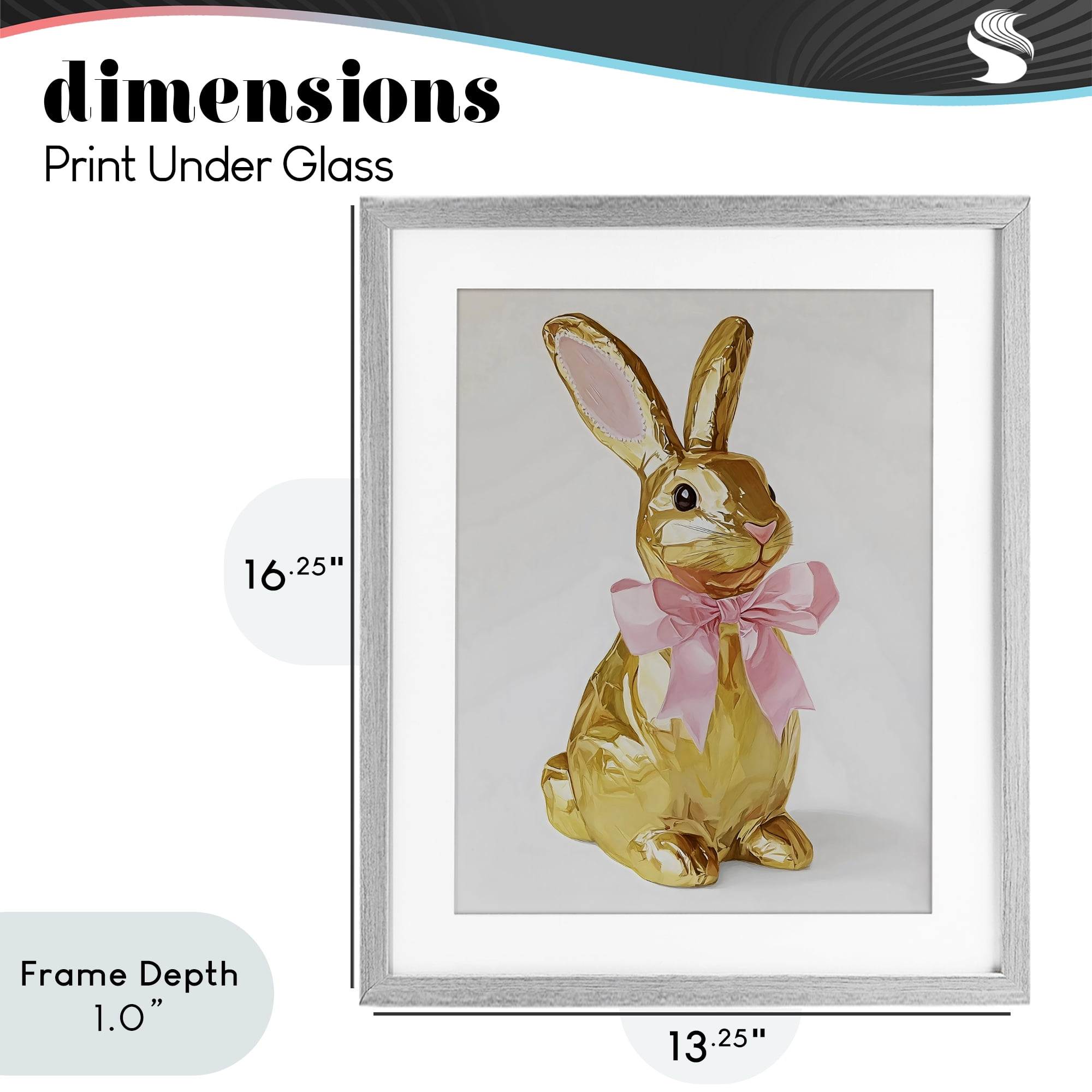 Stupell Industries Golden Easter Bunny with Ribbon Gray Framed Print Under Glass, design by The Prints Vibe